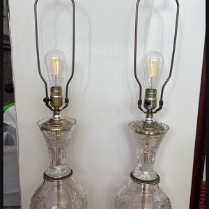 Silver and White Glass Table Lamps with Decorative Accents